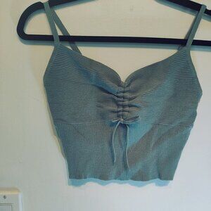 L.A. Hearts light green knit cami top, ribbed with a tie & vertical bunting Sz M